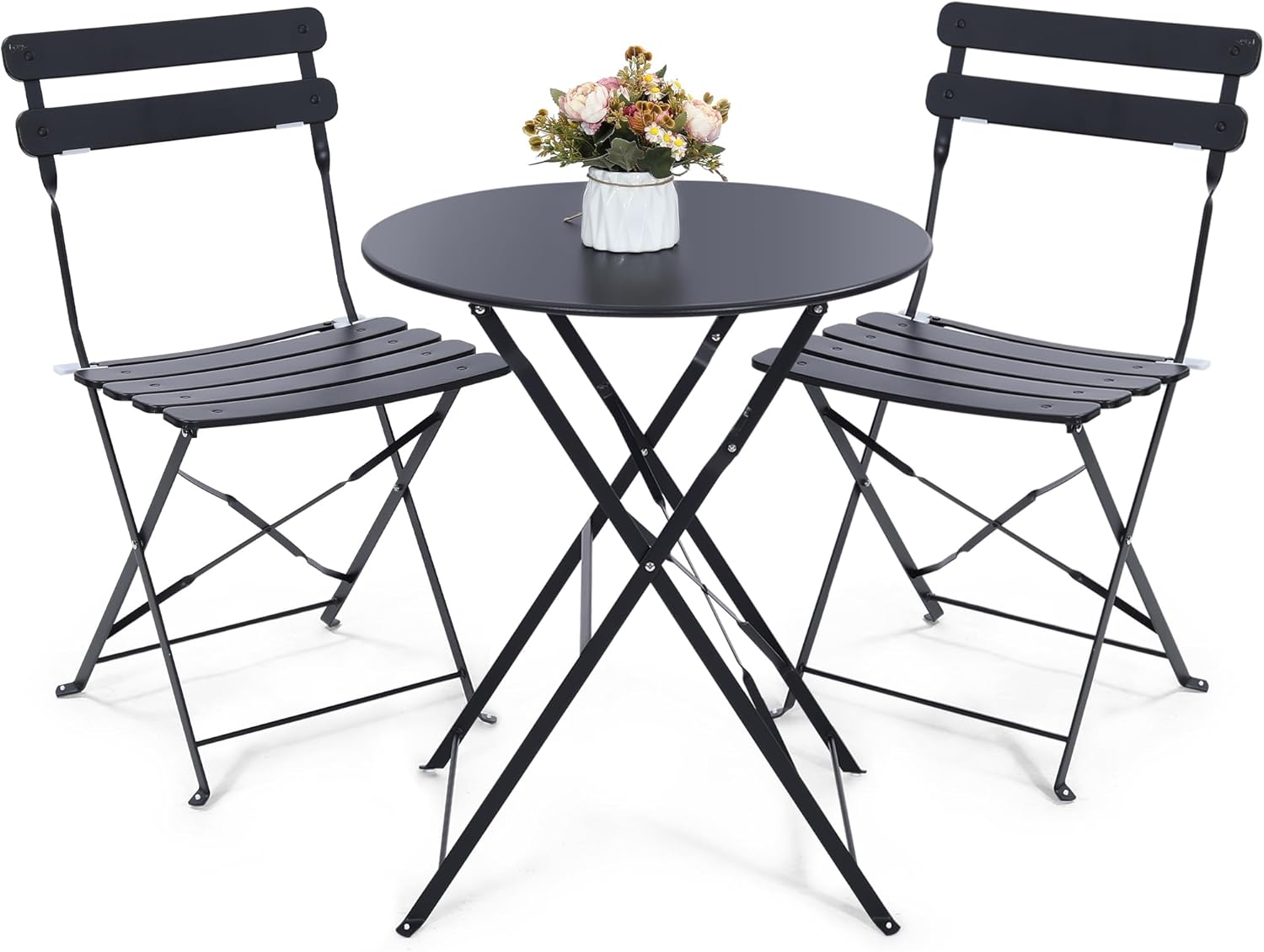 Bistro Table Set - Компактный черный складной комплект для улицы